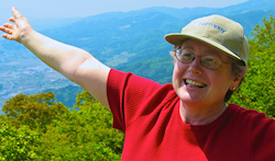 Karen with her arms wide open